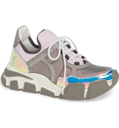 Shop Ferragamo Cimbra Hologram Sneaker In Grey/ Rosa