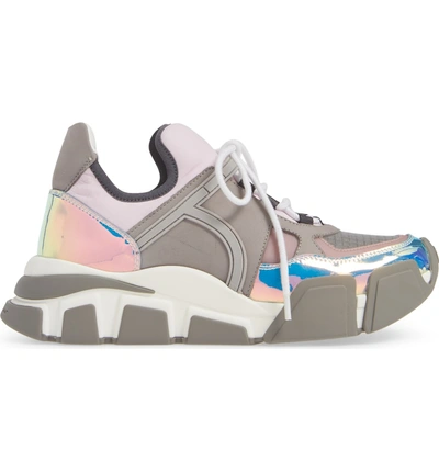 Shop Ferragamo Cimbra Hologram Sneaker In Grey/ Rosa