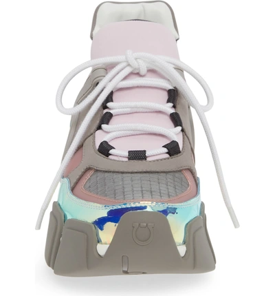 Shop Ferragamo Cimbra Hologram Sneaker In Grey/ Rosa