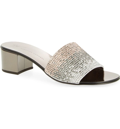 Shop Giuseppe Zanotti Crystal Embellished Slide Sandal In Metallic Silver