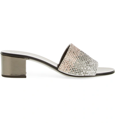 Shop Giuseppe Zanotti Crystal Embellished Slide Sandal In Metallic Silver