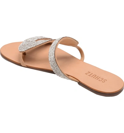 Shop Schutz Noemi Embellished Flip Flop In Honey Beige Nubuck Leather