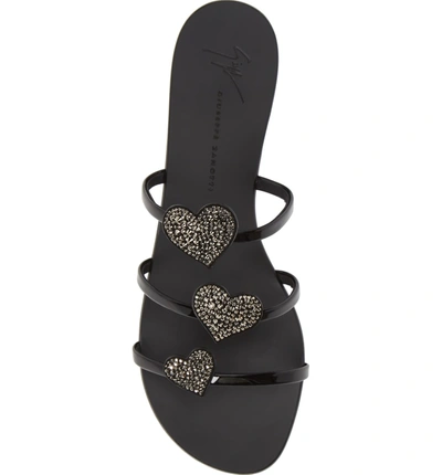 Shop Giuseppe Zanotti Triple Heart Embellished Slide Sandal In Black
