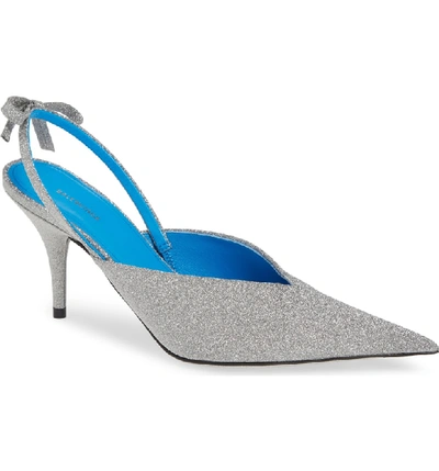 Shop Balenciaga Pointy Toe Slingback Pump In Silver