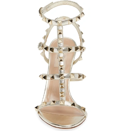 Shop Valentino Rockstud Metallic Ankle Strap Sandal In Platino