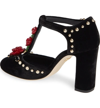 Shop Dolce & Gabbana Embellished T-strap Rose Pump In Black