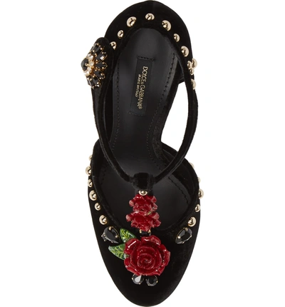 Shop Dolce & Gabbana Embellished T-strap Rose Pump In Black