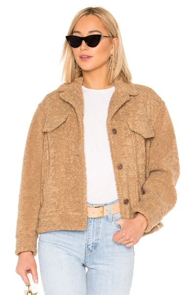 Shop Vince Faux Sherpa Jacket In Desert Camel