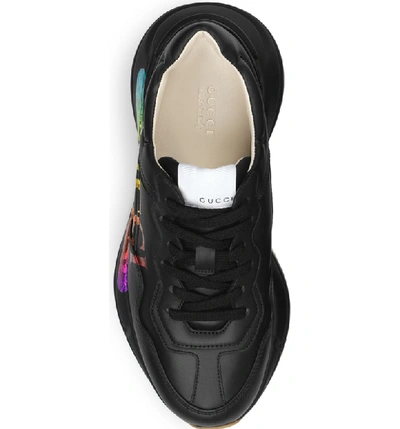 Gucci Rhyton Metallic Logo-print Leather Sneakers In Black | ModeSens