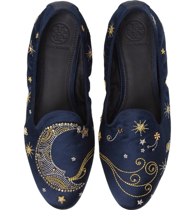 Shop Tory Burch Olympia Embellished Loafer Flat In Perfect Navy