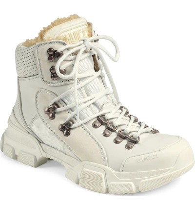 Gucci Flashtrek Faux Shearling-trimmed Leather, Canvas And Suede Boots In  White Leather | ModeSens