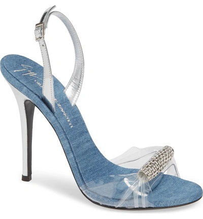 Shop Giuseppe Zanotti Crystal Embellished Sandal In Denim/ Transparent