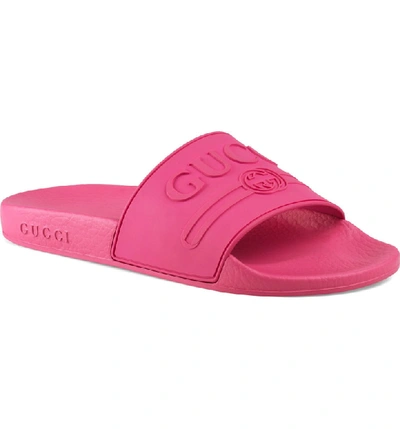 Shop Gucci Pursuit Logo Slide Sandal In Fuchsia