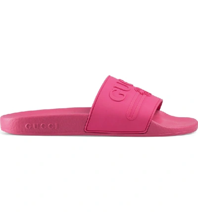 Shop Gucci Pursuit Logo Slide Sandal In Fuchsia