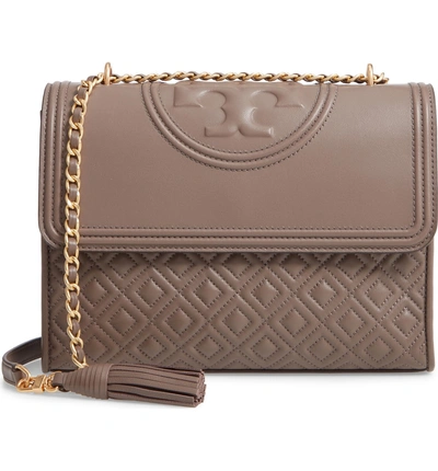 Shop Tory Burch Fleming Leather Convertible Shoulder Bag - Brown In Silver Maple