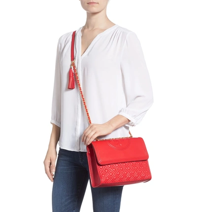 Shop Tory Burch Fleming Leather Convertible Shoulder Bag - Red In Brilliant Red
