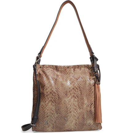 Shop Sondra Roberts Snake Embossed Faux Leather Hobo - Brown In Khaki