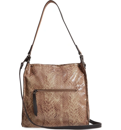Shop Sondra Roberts Snake Embossed Faux Leather Hobo - Brown In Khaki