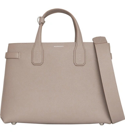 Shop Burberry Medium Banner Leather Tote - Beige In Taupe Brown