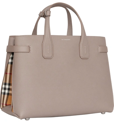 Shop Burberry Medium Banner Leather Tote - Beige In Taupe Brown