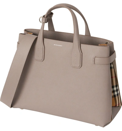 Shop Burberry Medium Banner Leather Tote - Beige In Taupe Brown