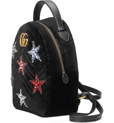 Shop Gucci Marmont 2.0 Crystal Stars Velvet Backpack - Black In Nero/ Nero Multi