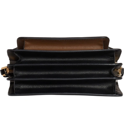 Shop Marni Medium Trunk Colorblock Leather Shoulder Bag In Pelican/ Cigar/ Black