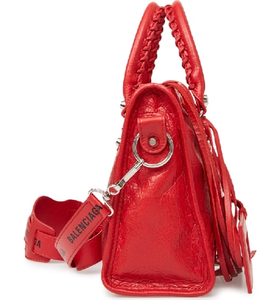 Shop Balenciaga Small Classic City Logo Strap Leather Tote - Red In Rouge/ Noir
