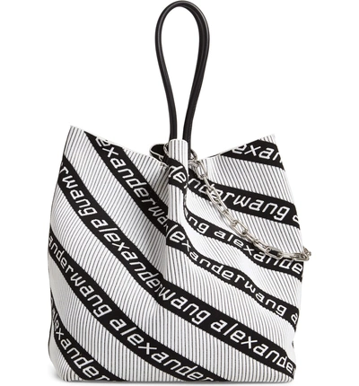 Shop Alexander Wang Large Roxy Logo Knit Jacquard Tote In Black/ White