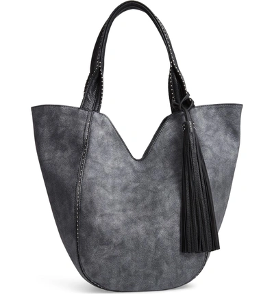 Shop Sondra Roberts Studded Faux Leather Shopper - Grey In Pewter Grey