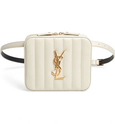 Shop Saint Laurent Vicky Lambskin Leather Belt Bag In Cremasoft