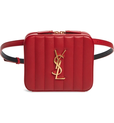 Shop Saint Laurent Vicky Lambskin Leather Belt Bag - Burgundy In Rouge Eros