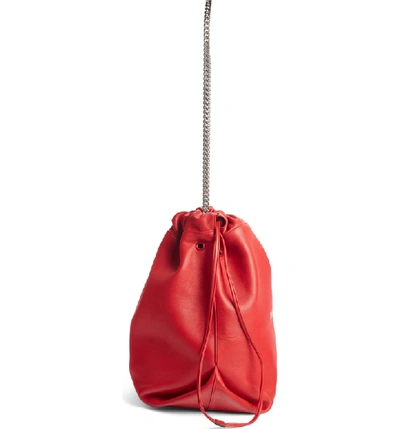 Shop Saint Laurent Teddy Leather Bucket Bag In Rouge Eros