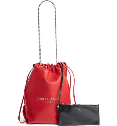 Shop Saint Laurent Teddy Leather Bucket Bag In Rouge Eros