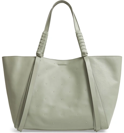 Shop Allsaints Kathi Studded Leather East/west Tote - Grey In Blue Grey