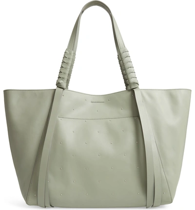 Shop Allsaints Kathi Studded Leather East/west Tote - Grey In Blue Grey