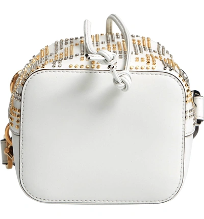 Shop Fendi Mon Tresor Studded Logo Leather Bucket Bag In Ice/ Oro/ Palladio