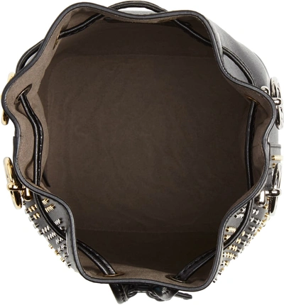 Shop Fendi Mon Tresor Studded Logo Leather Bucket Bag - Black In Nero/ Oro/ Palladio