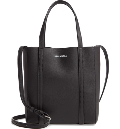 Shop Balenciaga Extra Extra Small Everyday Logo Calfskin Tote In Noir/ Noir