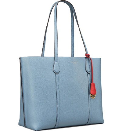 Shop Tory Burch Perry Leather 13-inch Laptop Tote - Blue In Cloud Blue