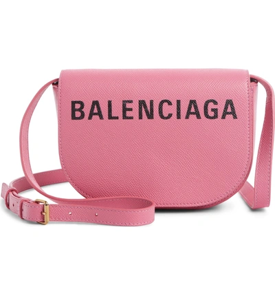 Shop Balenciaga Extra Small Ville Calfskin Saddle Bag - Pink In Rose Bubble/ Noir