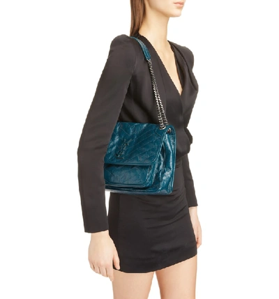 Shop Saint Laurent Medium Niki Leather Shoulder Bag - Blue/green In Dark Turquoise