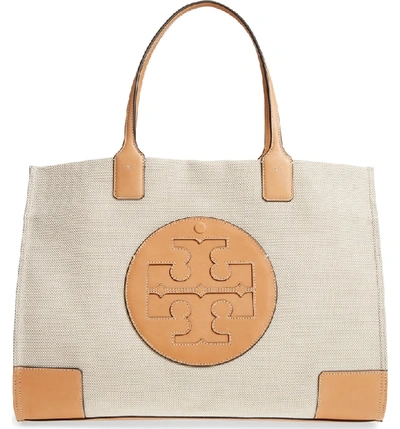 TORY BURCH striped canvas extra large XL tote bag - OLIVE/IVORY