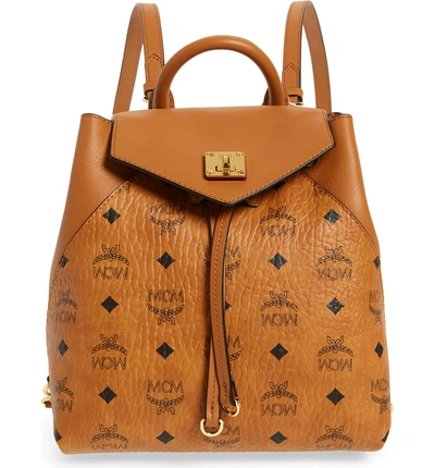 Mcm Essential Visetos Original Small Convertible Backpack In Cognac