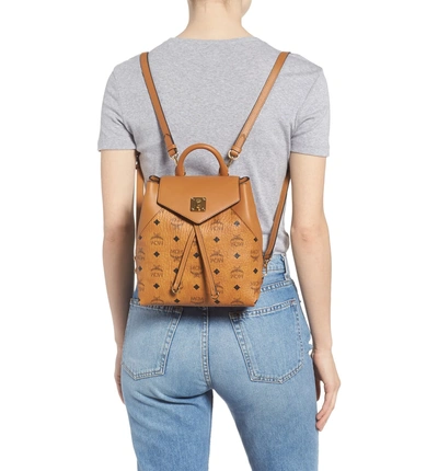 Shop Mcm Essential Visetos Original Small Backpack In Cognac