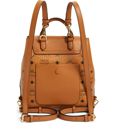 Shop Mcm Essential Visetos Original Small Backpack In Cognac