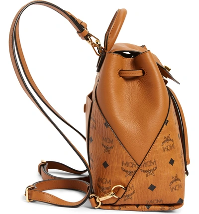 Shop Mcm Essential Visetos Original Small Backpack In Cognac