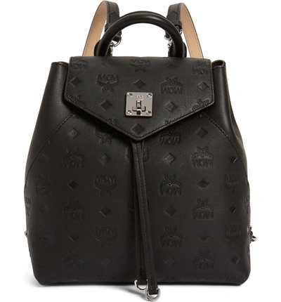 Shop Mcm Essential Monogram Leather Small Backpack In Black