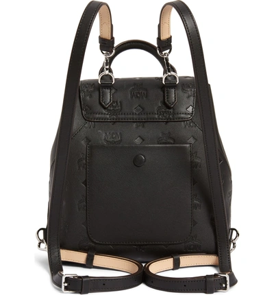 Shop Mcm Essential Monogram Leather Small Backpack In Black