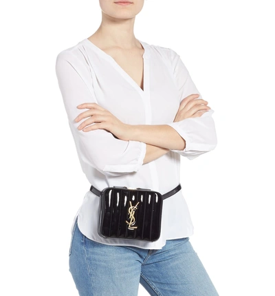 Shop Saint Laurent Vicky Patent Leather Belt Bag - Black In Noir